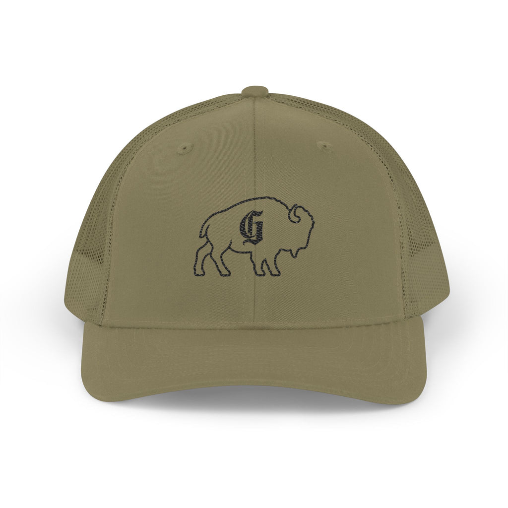 Embroidered Buffalo Trucker Cap — Rustic Monogram Snapback