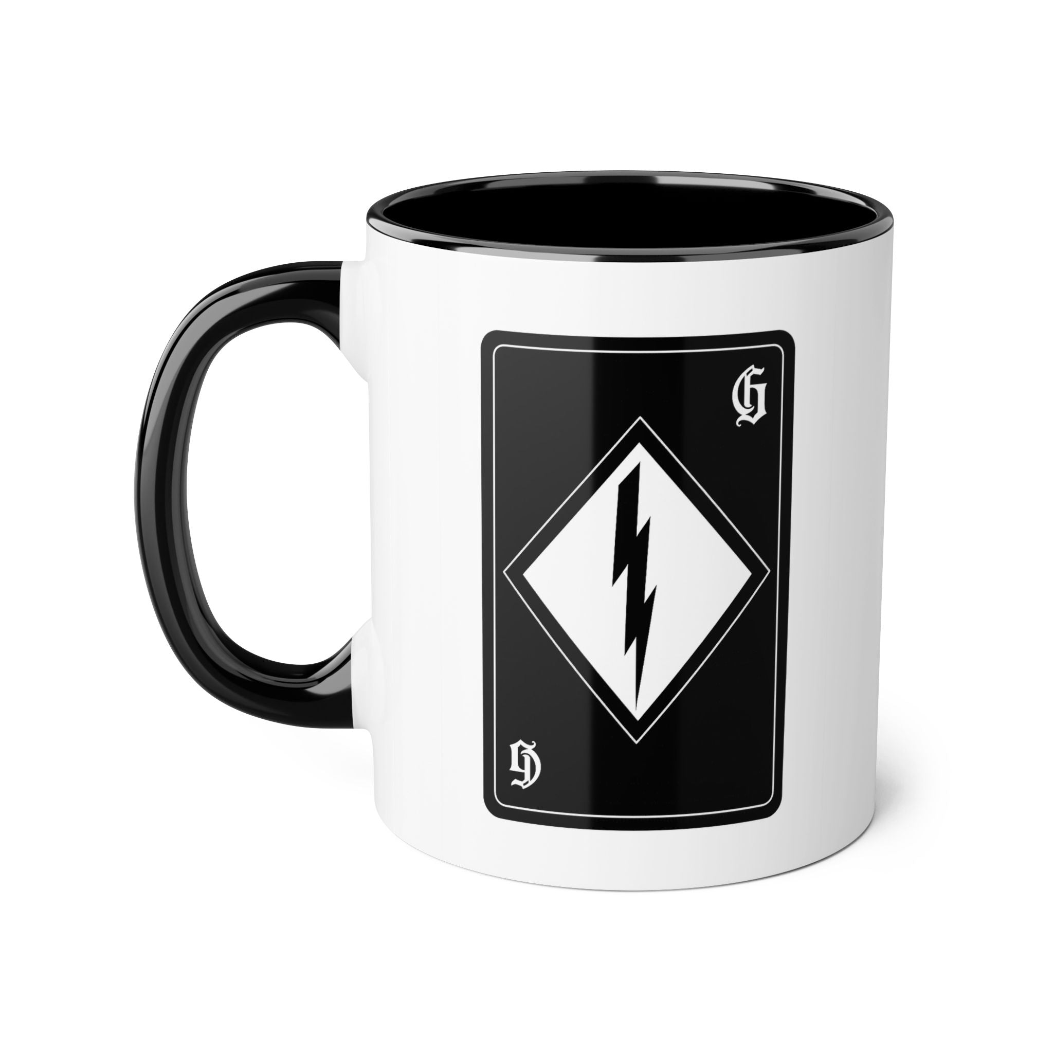 Lightning Bolt Accent Mug — Black & White Warning Sign Design, 11oz Ceramic